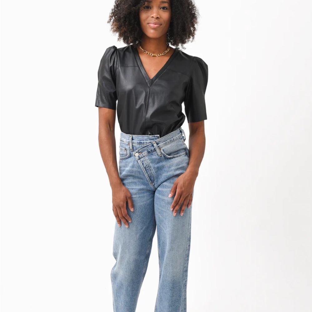 Lavender Brown Faux Leather Blouse